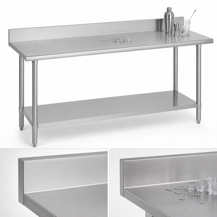 Product image #4 for Duke 108 Inch Stainless Steel Underbar Work Table with 5 Inch Riser and Galvanized Undershelf