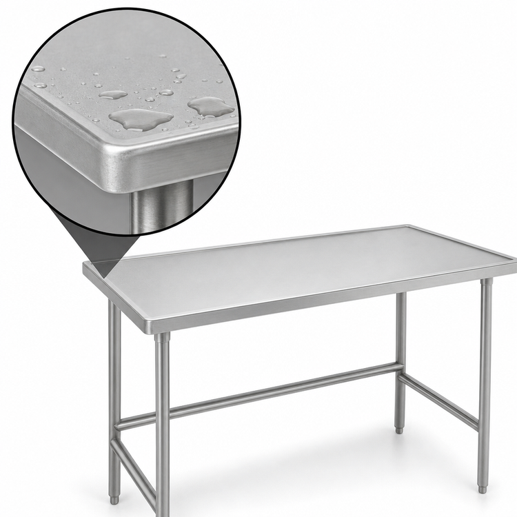 Product image #4 for Advance Tabco 84-Inch x 24-Inch 14-Gauge 304 Stainless Steel Work Table with Open Base and Non-Drip Edge