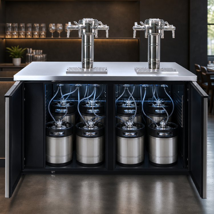 Product image #4 for Pro-Line E-Series Dual-Temperature Wine Cooler Dispenser, Two-Section, 59-1/2 Inch Wide, 8 x 1/6 Barrel Keg Capacity