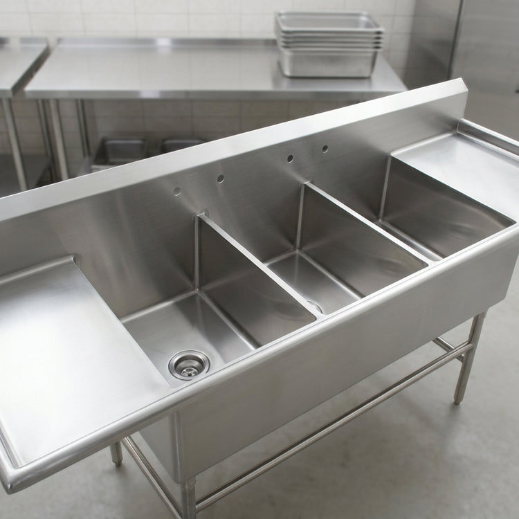 Product image #3 for Eagle Group Spec-Master FFN2754-3-30-14/3 3-Compartment Flush Front Stainless Steel Commercial Sink with 30-Inch Drainboards