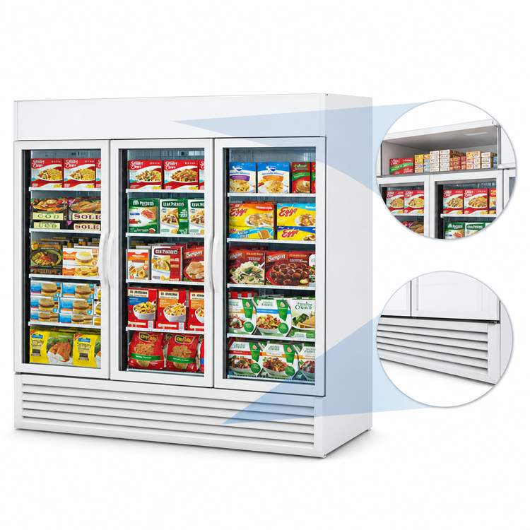 Product image #4 for True Three-Section Glass Door Low Temp Freezer Merchandiser, White