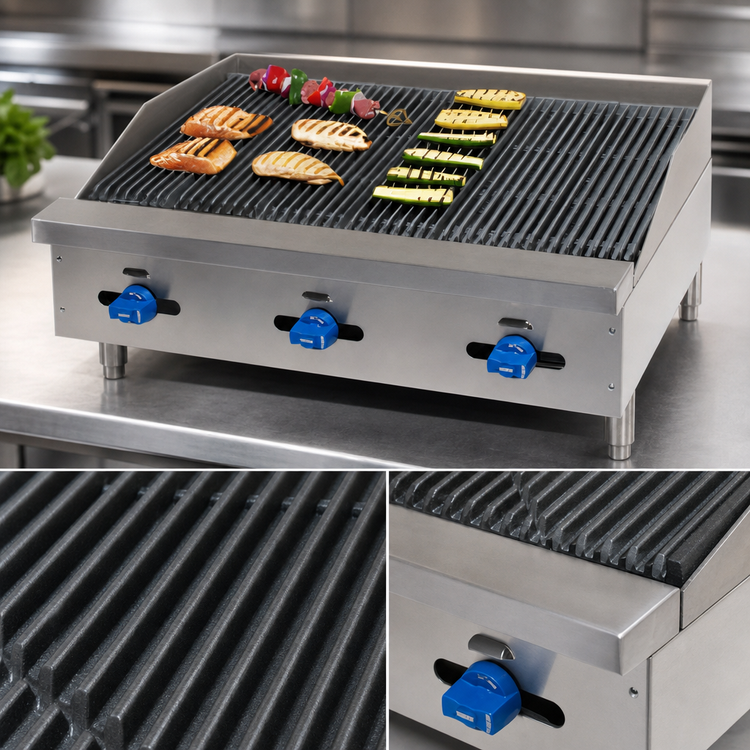 Product image #4 for Comstock-Castle Castle Series 72-Inch Countertop Gas Char-Broiler with Cast Iron Grates and Manual Controls
