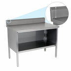 Thumbnail image #4 for John Boos EBOS4R5-24108 Open-Front Enclosed Base Stainless Steel Work Table, 108 x 24 in, 14-Gauge 300 Series Top, 5-Inch Backsplash