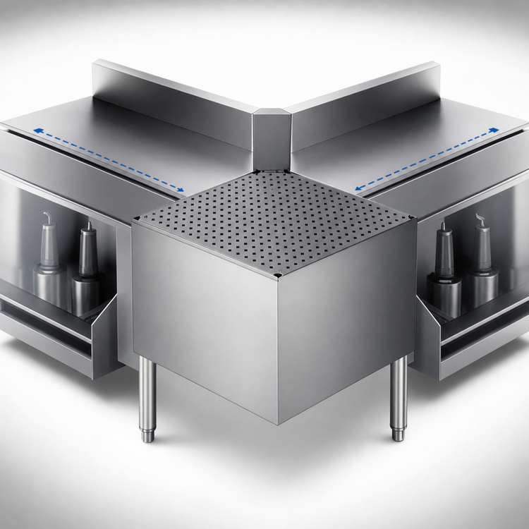 Product image #4 for Advance Tabco Prestige 90° Outside Corner Underbar Corner Filler with Removable Perforated Drainboard Top