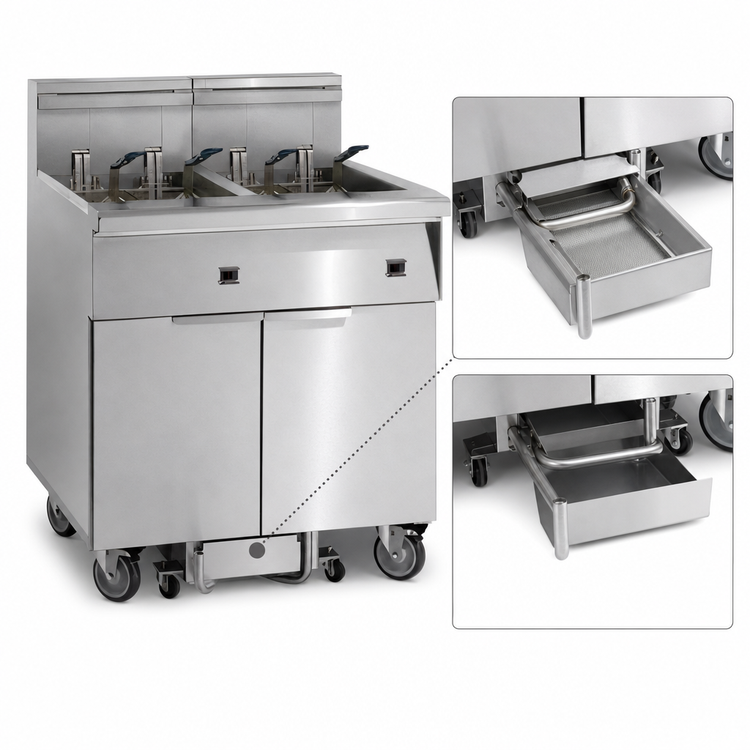 Product image #4 for Imperial Electric Floor Model 6-Tank Battery Fryer with Built-In Filter System, 50 lb. Each