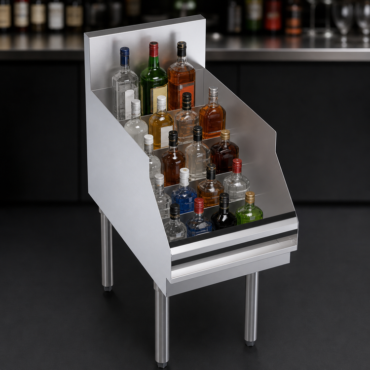 Product image #4 for Krowne Royal Series Freestanding Narrow Underbar Liquor Display, 16-Inch Wide, 5-Step, 20-Bottle Capacity