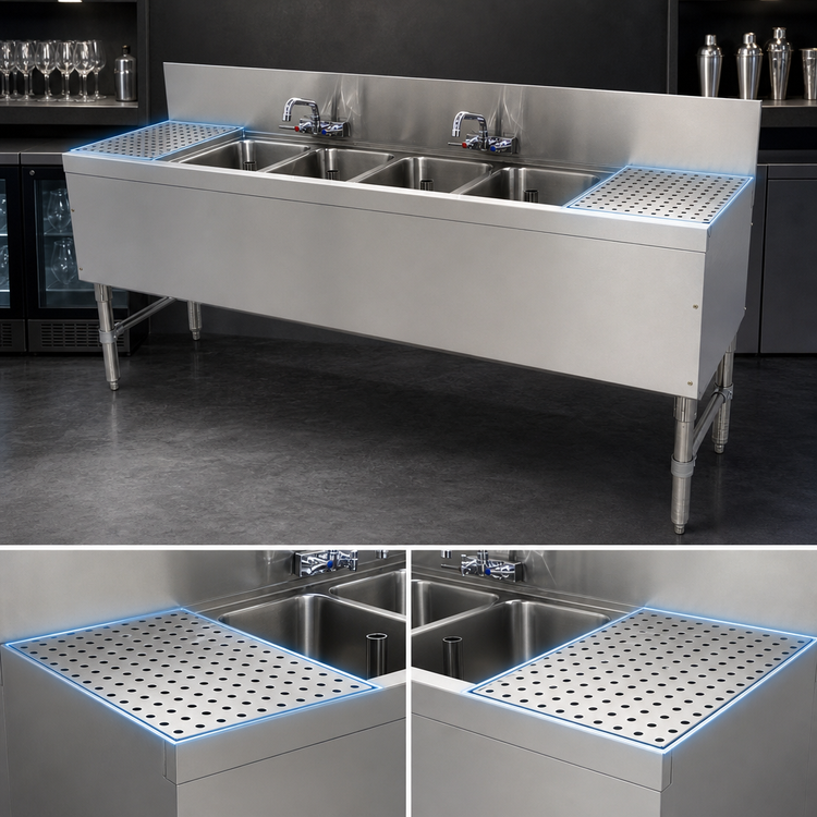 Product image #4 for Advance Tabco Prestige Supreme 4-Compartment Stainless Steel Underbar Sink Unit with Left and Right Drainboards