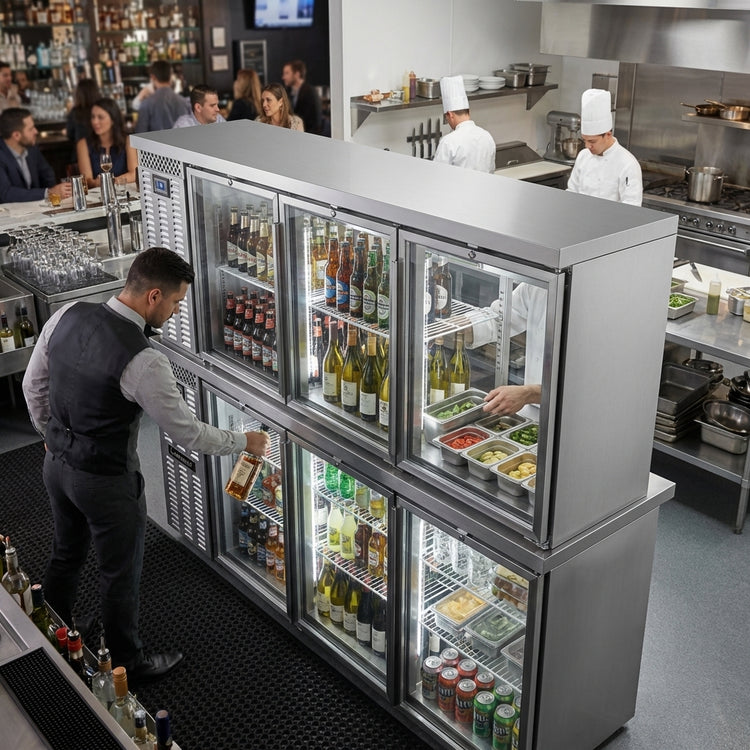 Product image #3 for Continental Refrigerator BB79SNSSGDPT 79 Inch Shallow Depth Pass-Thru Back Bar Cooler with 6 Glass Doors