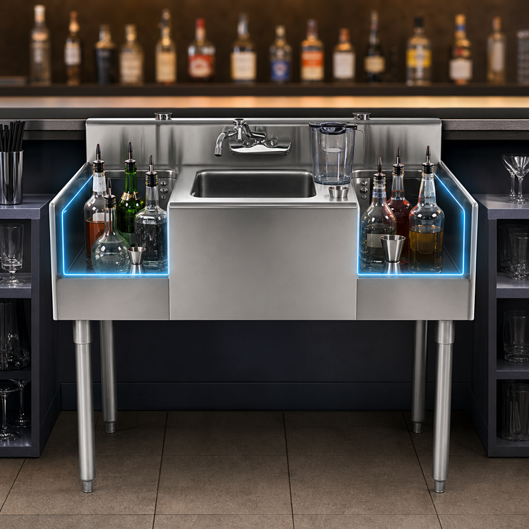 Product image #4 for Eagle Group 1800 Series Underbar Ice Bin/Cocktail Station with Center Ice Bin, Blender Recess, and Bottle Wells, 50" W x 20" D