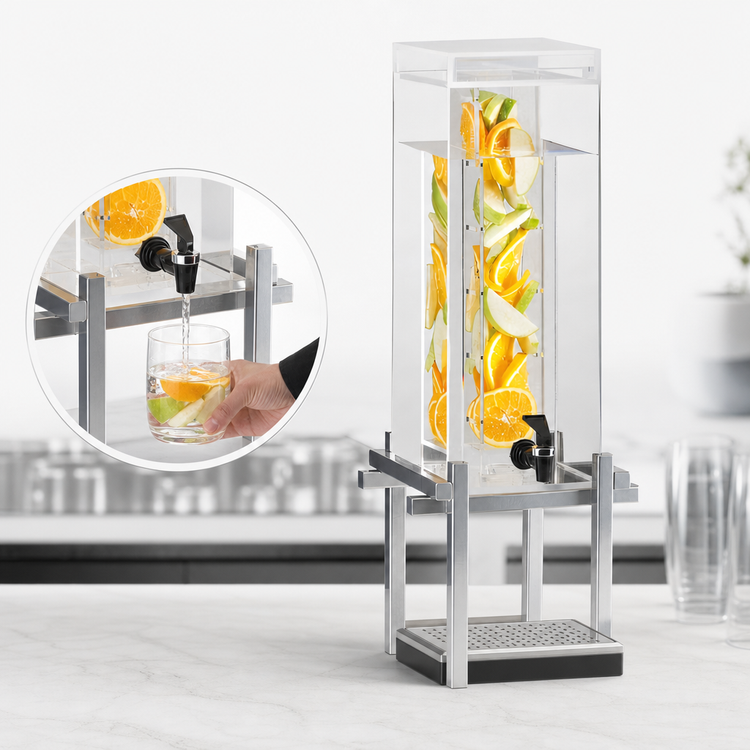Product image #4 for Cal-Mil One by One 3 Gallon Acrylic Infusion Beverage Dispenser with Drip Tray, Silver