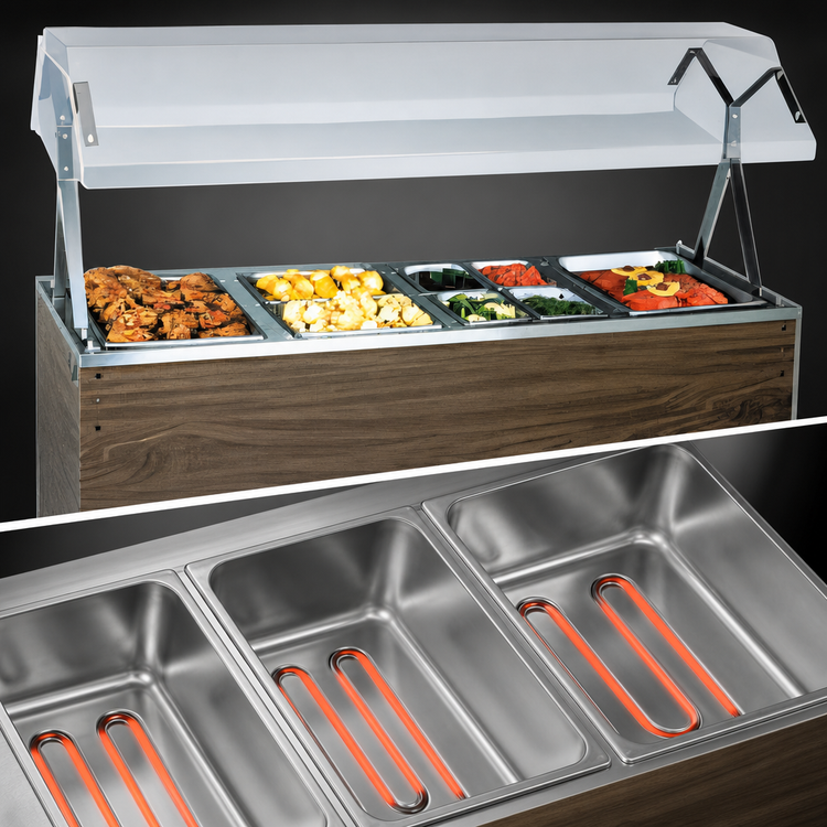 Product image #4 for Vollrath 2-Series Affordable Portable 4-Well Open-Well Hot Food Station with Buffet Breath Guard and Sliding Door Storage Base