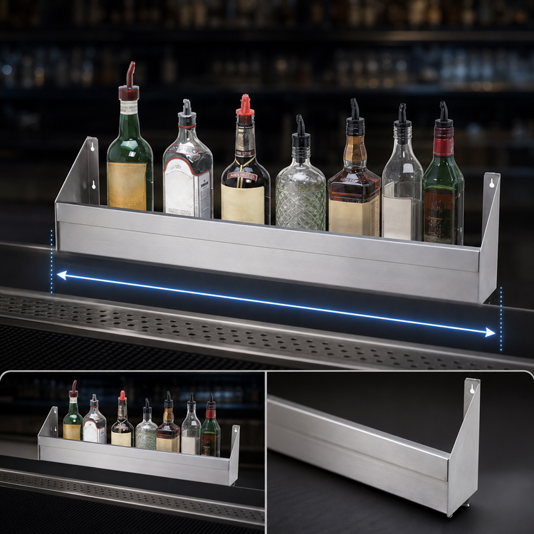 Product image #4 for Advance Tabco Underbar Basics™ 72-Inch Heavy-Duty Single-Tier Stainless Steel Speed Rail