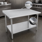 Thumbnail image #4 for John Boos Stallion ST6R1.5-30108SSK-X 108-Inch x 30-Inch Stainless Steel Work Table, 16-Gauge 300 Series Top, Rear Riser, Adjustable Undershelf