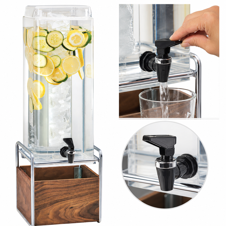 Product image #4 for Cal-Mil Mid-Century 3 Gallon Single Beverage Dispenser with Infusion Chamber, Walnut Base and Chrome Frame
