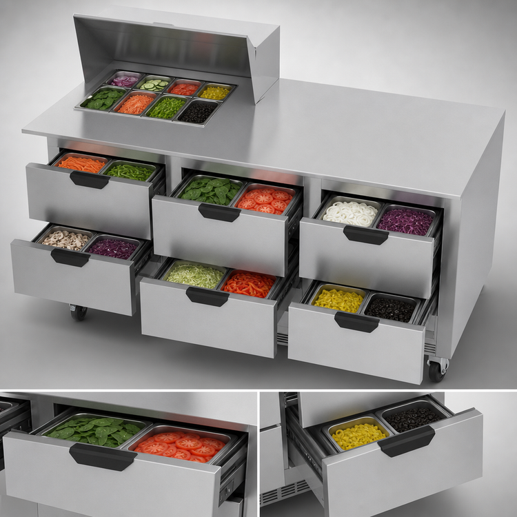 Product image #5 for Beverage-Air SPED72HC-12M-6 72-Inch Mega Top Sandwich Prep Table with 6 Drawers