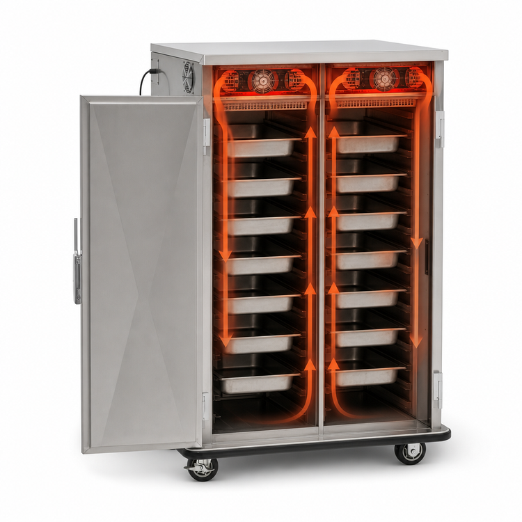 Product image #4 for FWE Mobile Split-Cavity Heated Holding Cabinet, Double Compartment, 32 Full-Size Pan Capacity