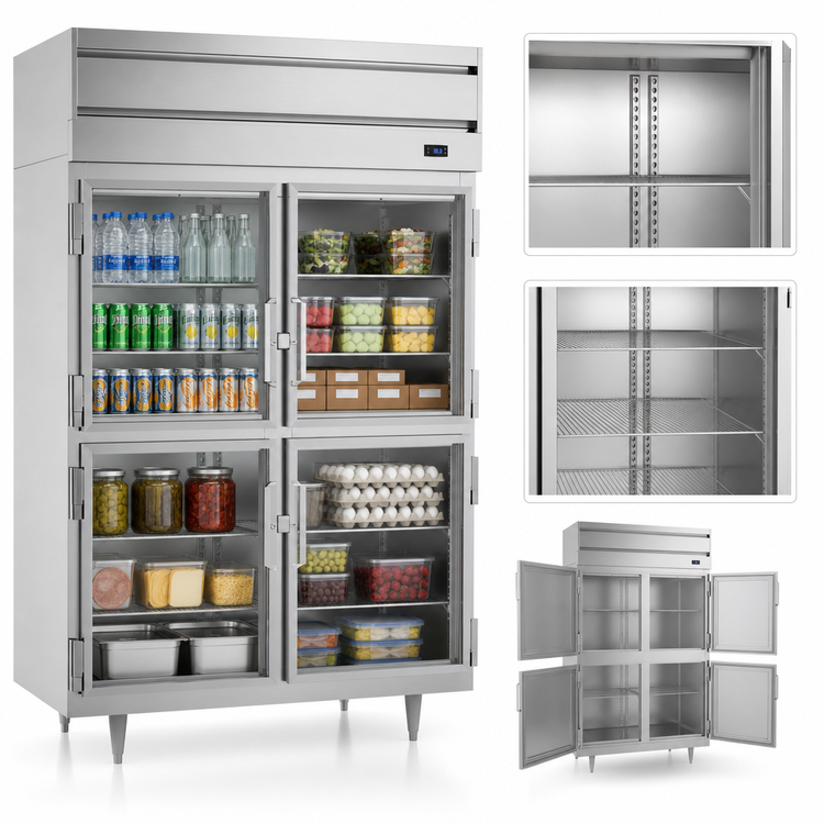 Product image #4 for Beverage-Air P Series 2-Section Reach-In Refrigerator with 4 Half-Glass Doors, Top-Mount Self-Contained Refrigeration, 44.57 Cu. Ft.