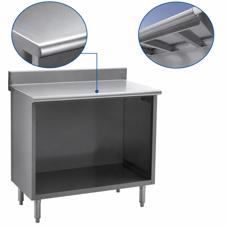 Product image #4 for Spec-Master Open Front Stainless Steel Work Table with 14-Gauge Top and 4-1/2 Inch Backsplash, 120 x 30 Inch