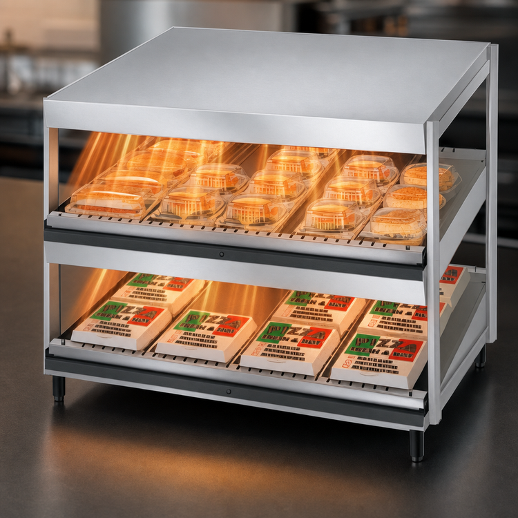 Product image #4 for Hatco Glo-Ray® 52-Inch Countertop Pass-Through Merchandising Warmer with 2 Slanted Shelves
