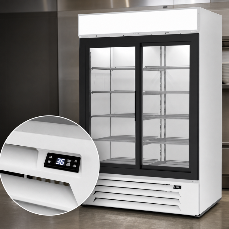 Product image #4 for Beverage-Air MarketMax™ 2-Section Reach-In Sliding Glass Door Refrigerated Merchandiser, 46.15 Cu. Ft., White