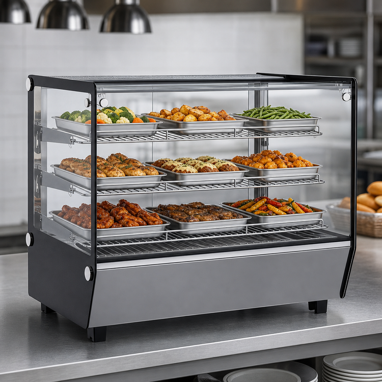 Product image #4 for Omcan USA 34-Inch Countertop Full-Service Hot Food Display Warmer Case, 5.65 Cu. Ft., Flat Glass Front and Sides, 110V