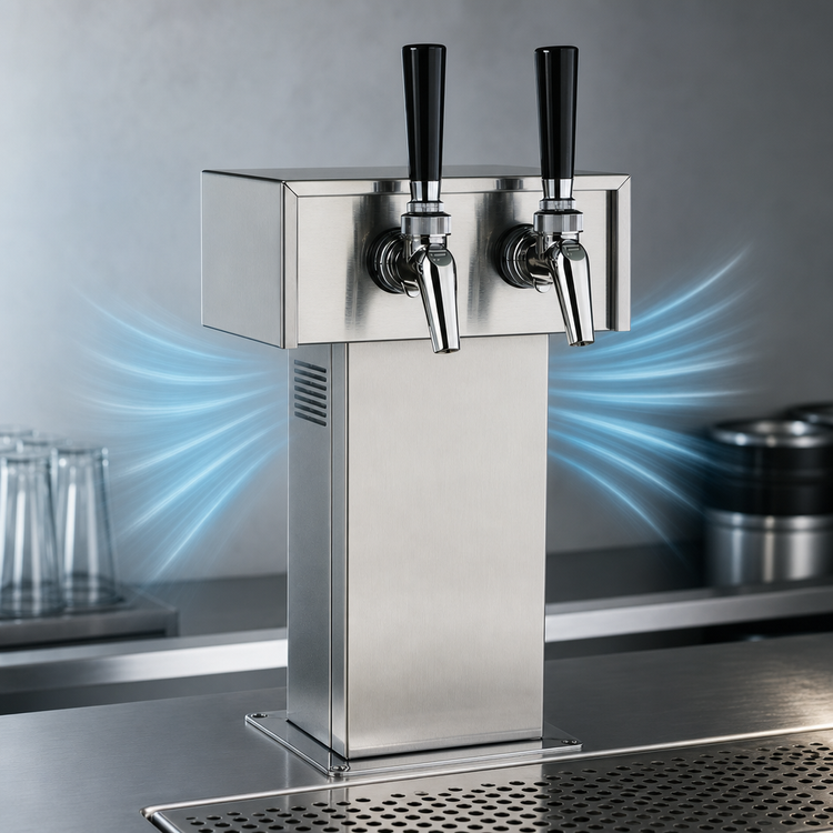 Product image #4 for Perlick Air-Cooled 2-Faucet Stainless Steel Tee Beer Tower with Polished Chrome Finish