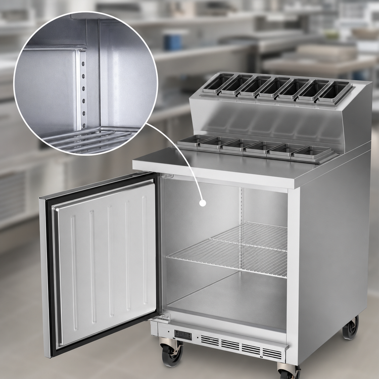 Product image #4 for Beverage-Air 27-Inch One-Section Topping Prep Table, 6.9 Cu. Ft., 1 Door, Rear-Mounted Self-Contained Refrigeration