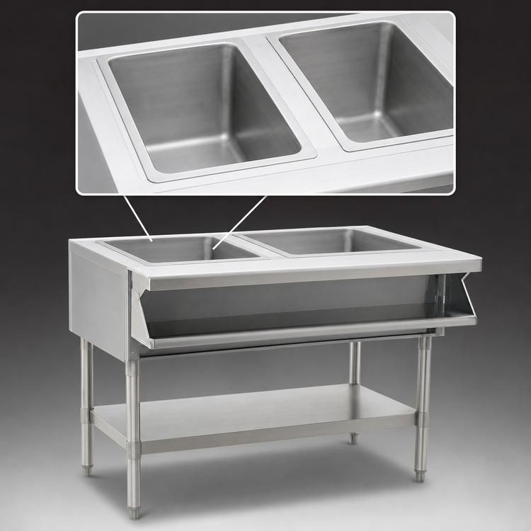 Product image #4 for Eagle Group Sealed Well Electric Hot Food Table with Open Shelf Base, 2 Wells, 240V