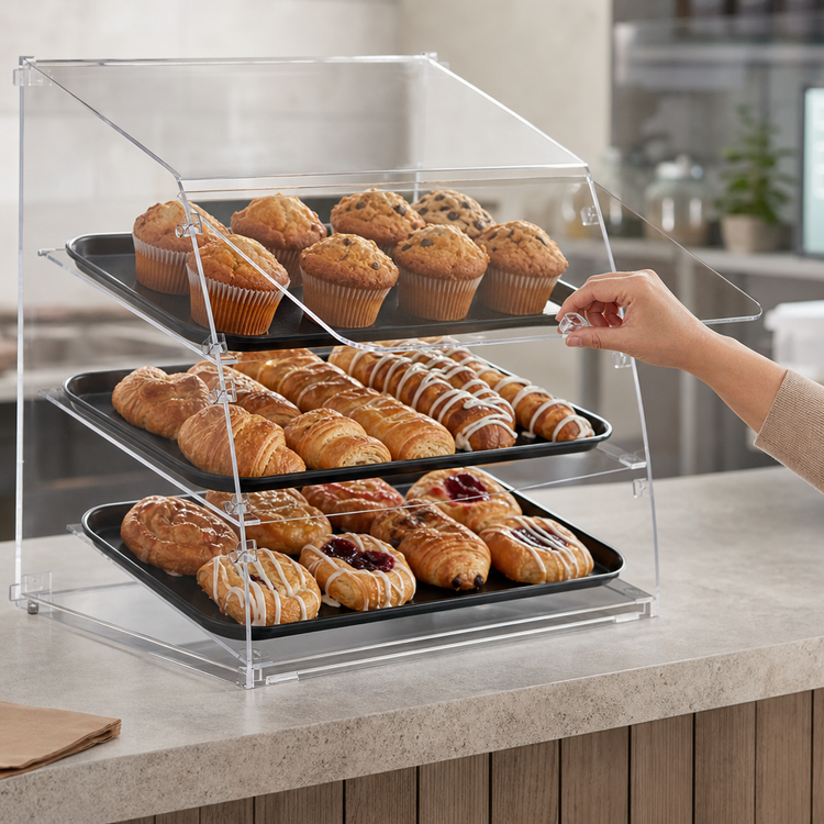 Product image #4 for Vollrath Countertop Curved-Front Non-Refrigerated Self-Service Acrylic Bakery Display Case with 3 Trays