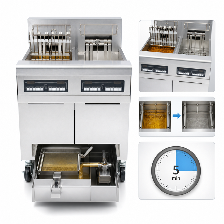 Product image #4 for Frymaster RE High Efficiency 2-Tank Electric Fryer Battery with Built-In Filtration, 2 x 50 lb Frypots