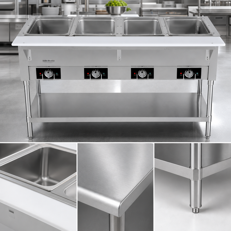 Product image #4 for Serv-Ware 4-Well Open Well Electric Steam Table with Open Shelf Base