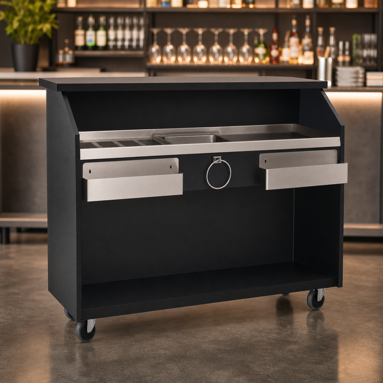 Product image #4 for Eagle Group Deluxe Standard Portable Bar with Black Melamine Exterior, Black Formica Top, Ice Bin, and Casters