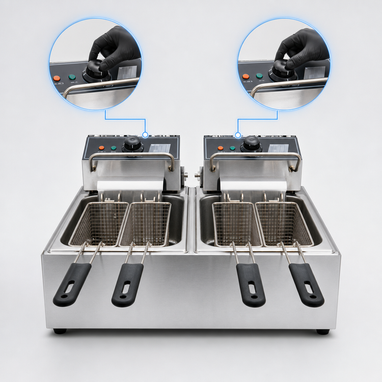 Product image #4 for Omcan USA CE-CN-0012 Double Countertop Electric Fryer with 2 Fry Pots, 12 lb. Capacity Each
