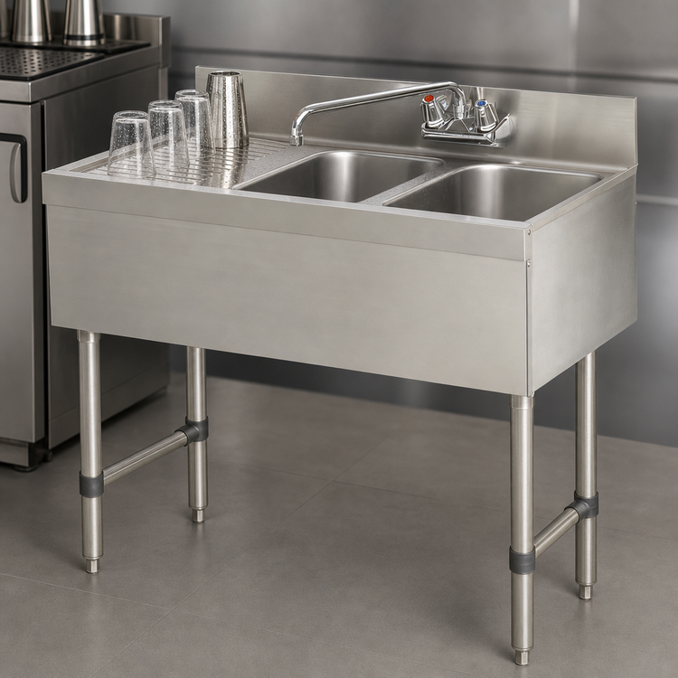 Product image #4 for Advance Tabco Special Value Series 36-Inch 2-Compartment Stainless Steel Bar Sink Unit with Left Drainboard and Splash-Mount Faucet