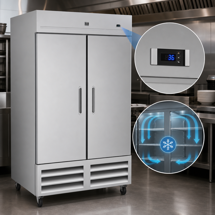 Product image #4 for Kelvinator Commercial 54-Inch Two-Section Full-Height Reach-In Refrigerator with Solid Doors and Bottom Mount