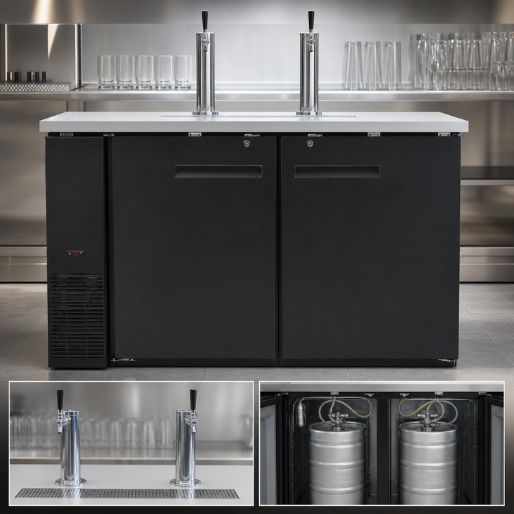 Product image #4 for Migali Competitor Series® Two-Section Direct Draw Beer Dispenser with 2 Single-Faucet Towers, Holds 2 Half-Barrel Kegs, 60.8 Inch Wide, 115V