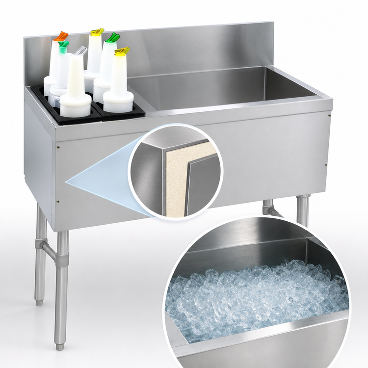 Product image #4 for Advance Tabco Prestige 36-Inch Stainless Steel Underbar Ice Chest with Left Bottle Rack
