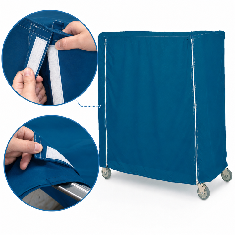 Product image #4 for Metro 60 x 24 x 74 Inch Mariner Blue Uncoated Nylon Queen Mary & Banquet Cart Cover with Velcro Fastener