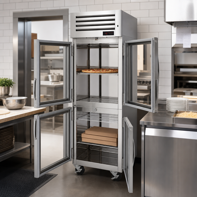Product image #5 for Turbo Air PRO Series Pass-Thru Heated Pizza Holding Cabinet, One-Section, 27 Cu. Ft., Half-Height Glass Front and Solid Rear Doors
