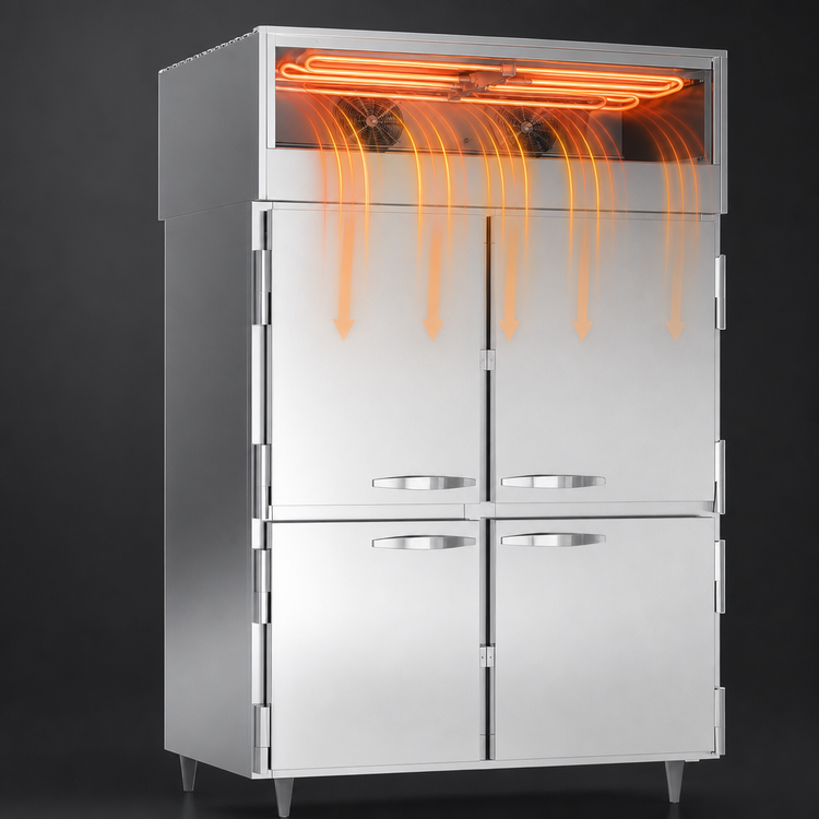 Product image #4 for Beverage Air P Series Top-Mount Pass-Thru Warming Cabinet with Solid Half Doors, 2-Section, 43.3 Cu. Ft.