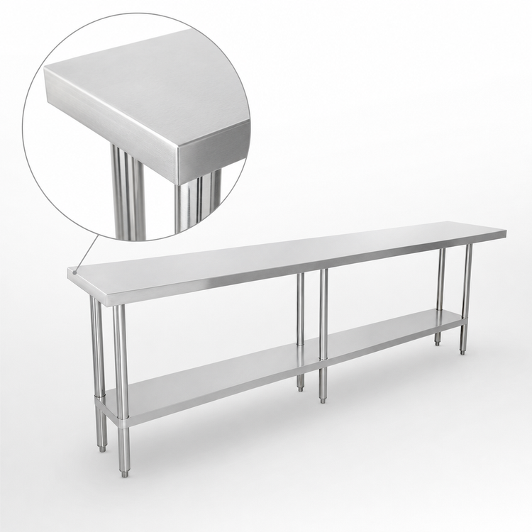 Product image #4 for Sapphire 84-Inch x 24-Inch 16-Gauge 304 Stainless Steel Work Table with Beveled Square Edge and Undershelf