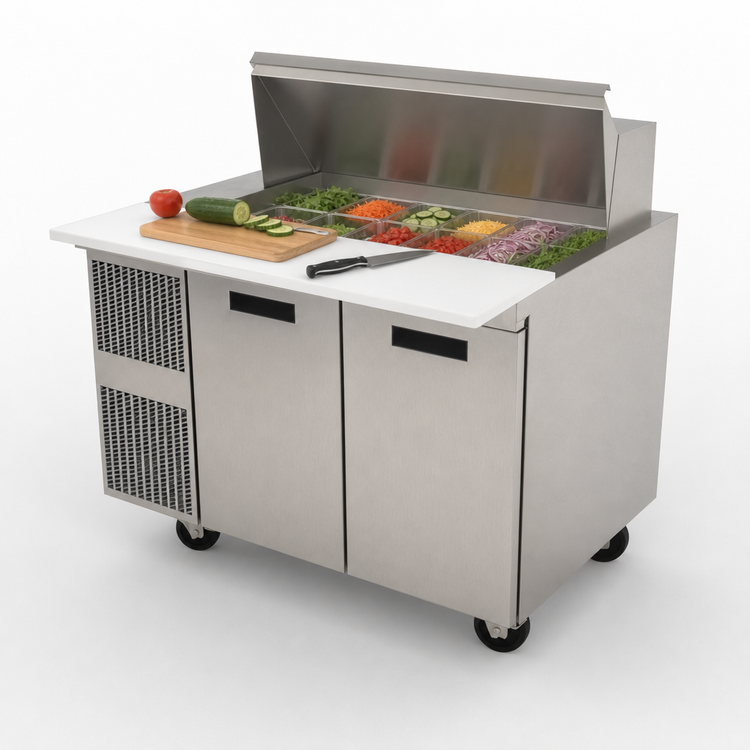 Product image #4 for Randell 48-Inch Two-Section Mega Top Refrigerated Salad Prep Table with Side-Mounted Self-Contained Refrigeration