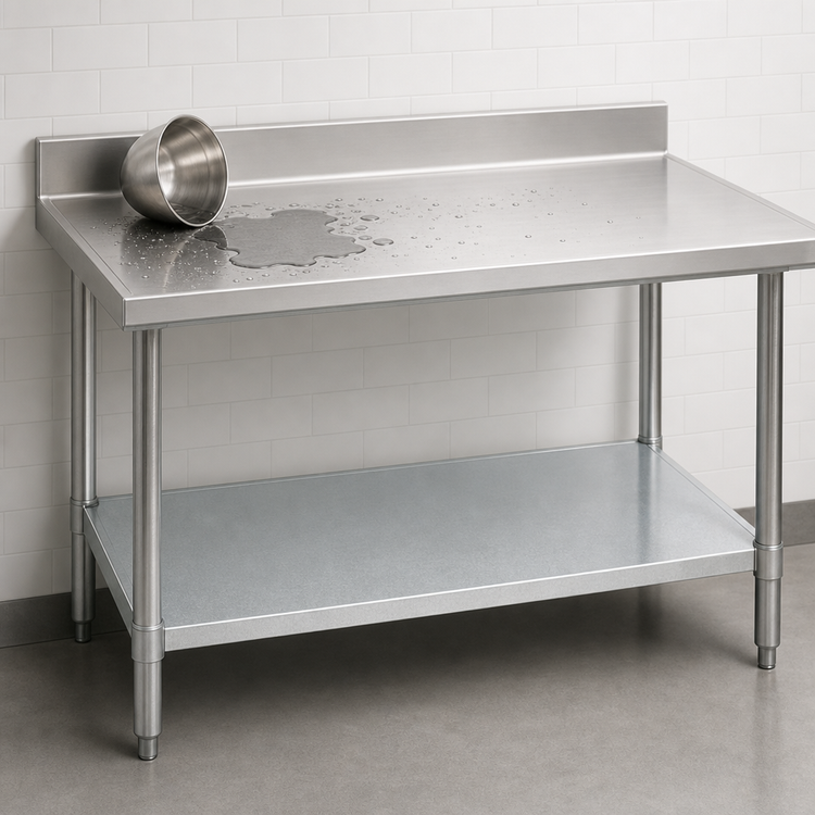 Product image #4 for Spec-Master Marine Series 84-Inch W x 36-Inch D Stainless Steel Work Table with 4-1/2-Inch Backsplash and Galvanized Undershelf