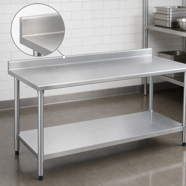 Product image #4 for Eagle Deluxe Series 144" x 36" Stainless Steel Work Table with 4-1/2" Backsplash and Undershelf
