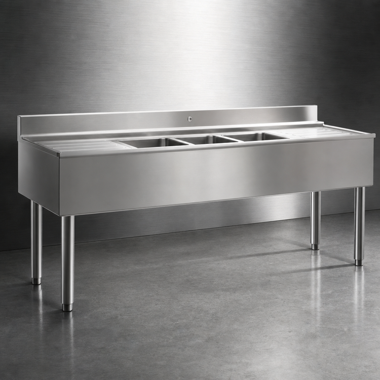 Product image #4 for 2200 Series Three-Compartment Underbar Sink with Left and Right Drainboards, 72-Inch Wide