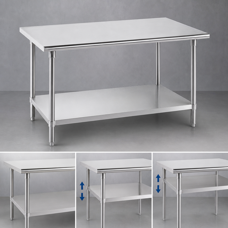 Product image #4 for Advance Tabco 108" x 24" 16-Gauge 304 Stainless Steel Work Table with Adjustable Undershelf