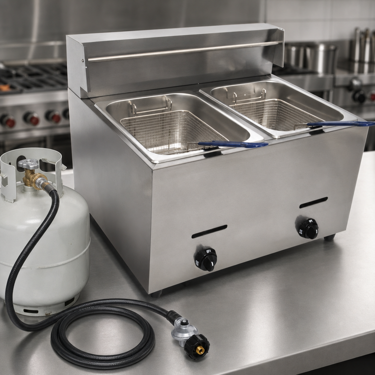Product image #5 for Uniworld Countertop Propane Gas Double Deep Fryer with Dual 10-Liter Wells