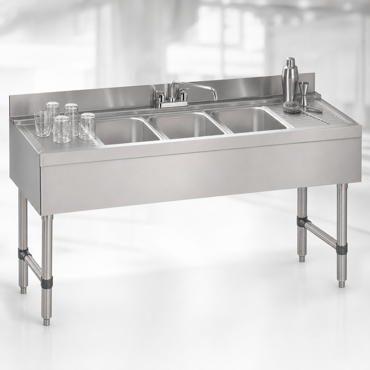 Product image #4 for Advance Tabco Special Value 3-Compartment Underbar Sink Unit with Deck-Mounted 12-Inch Faucet and Dual Drainboards, 72-Inch Wide