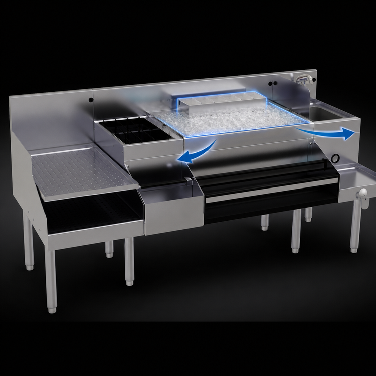 Product image #4 for Glastender All-In-One Underbar Ice Bin/Cocktail Station with Blender Shelf and 10-Circuit Cold Plate, 72 Inch