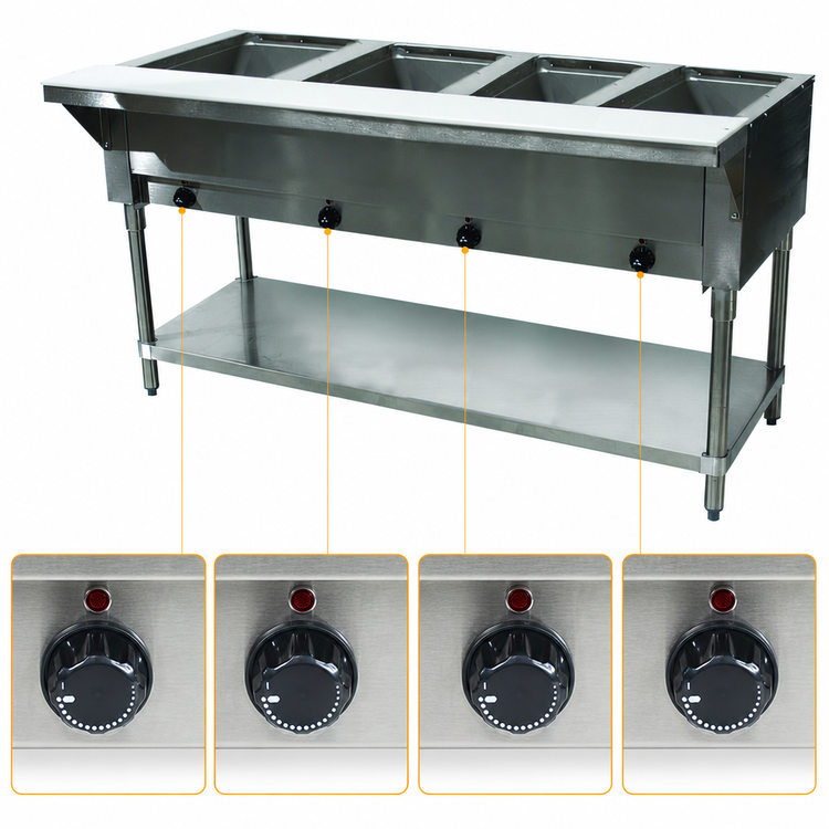 Product image #4 for 4-Well Electric Sealed-Well Hot Food Table with Cutting Board and Open Shelf Base